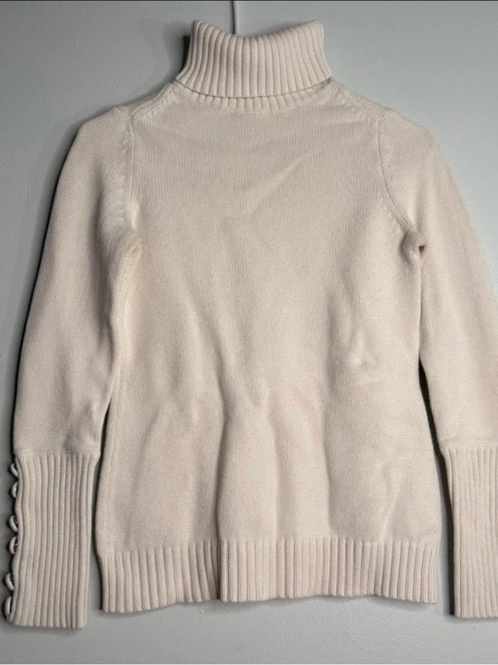 Banana Republic Cream Turtleneck Sweater with Button-Cuff Accents